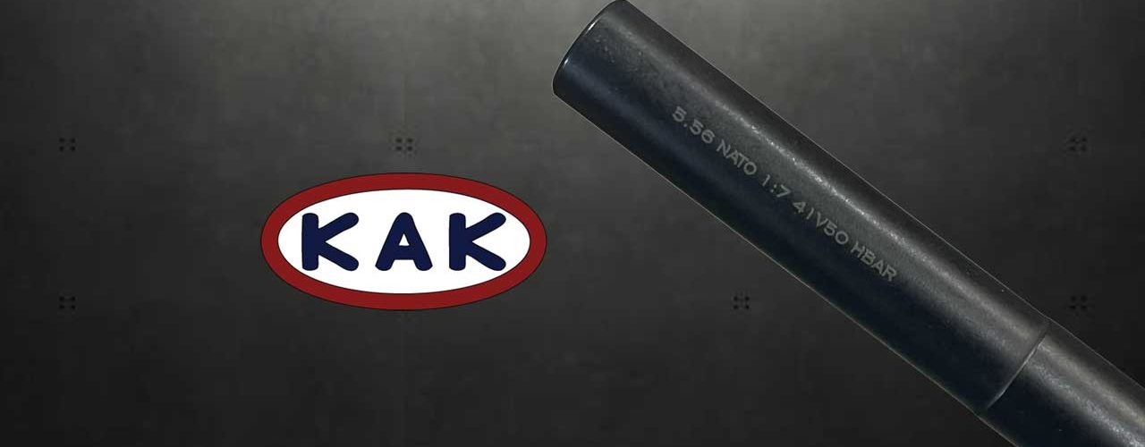 KAK Industry 5.56 NATO 1:7 41V50 HBAR Barrel with Markings on a Dark Background